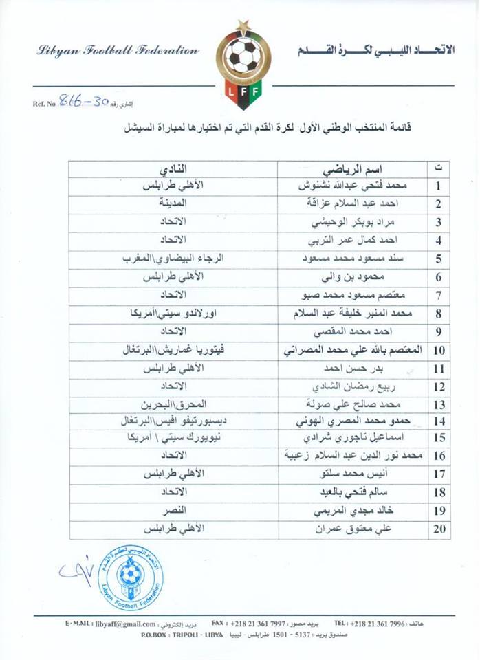 بالأسماء.. الإعلان عن قائمة المنتخب الوطني لمباراة سيشل